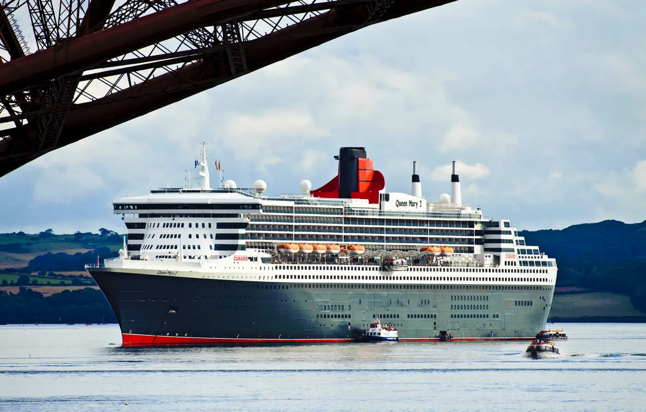 Фото обои Лайнер, Судно, Queen Mary 2, Пассажирский, Пассажирский лайнер, Катера