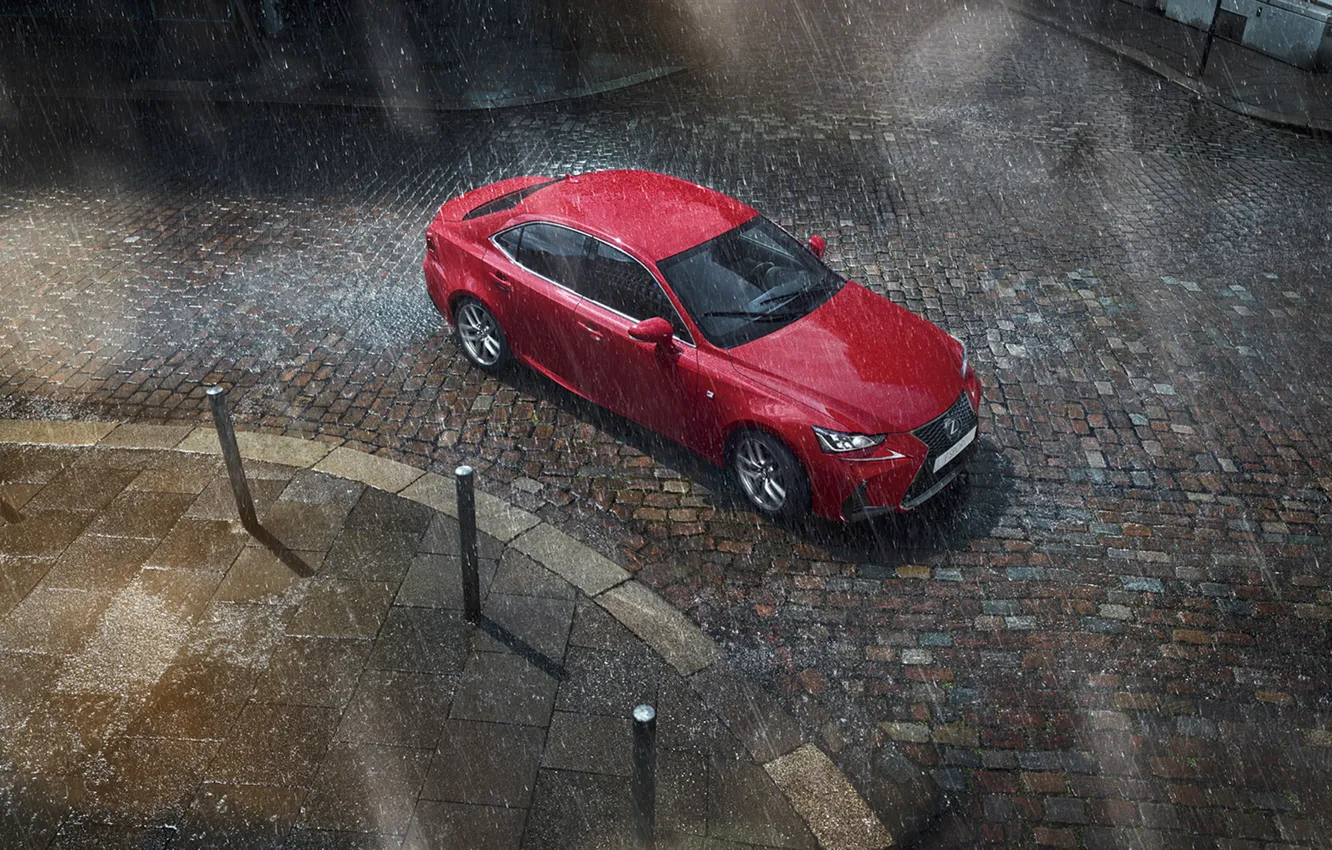 Фото обои красный, дождь, улица, Lexus, Лексус, Red, Rain, SPORT