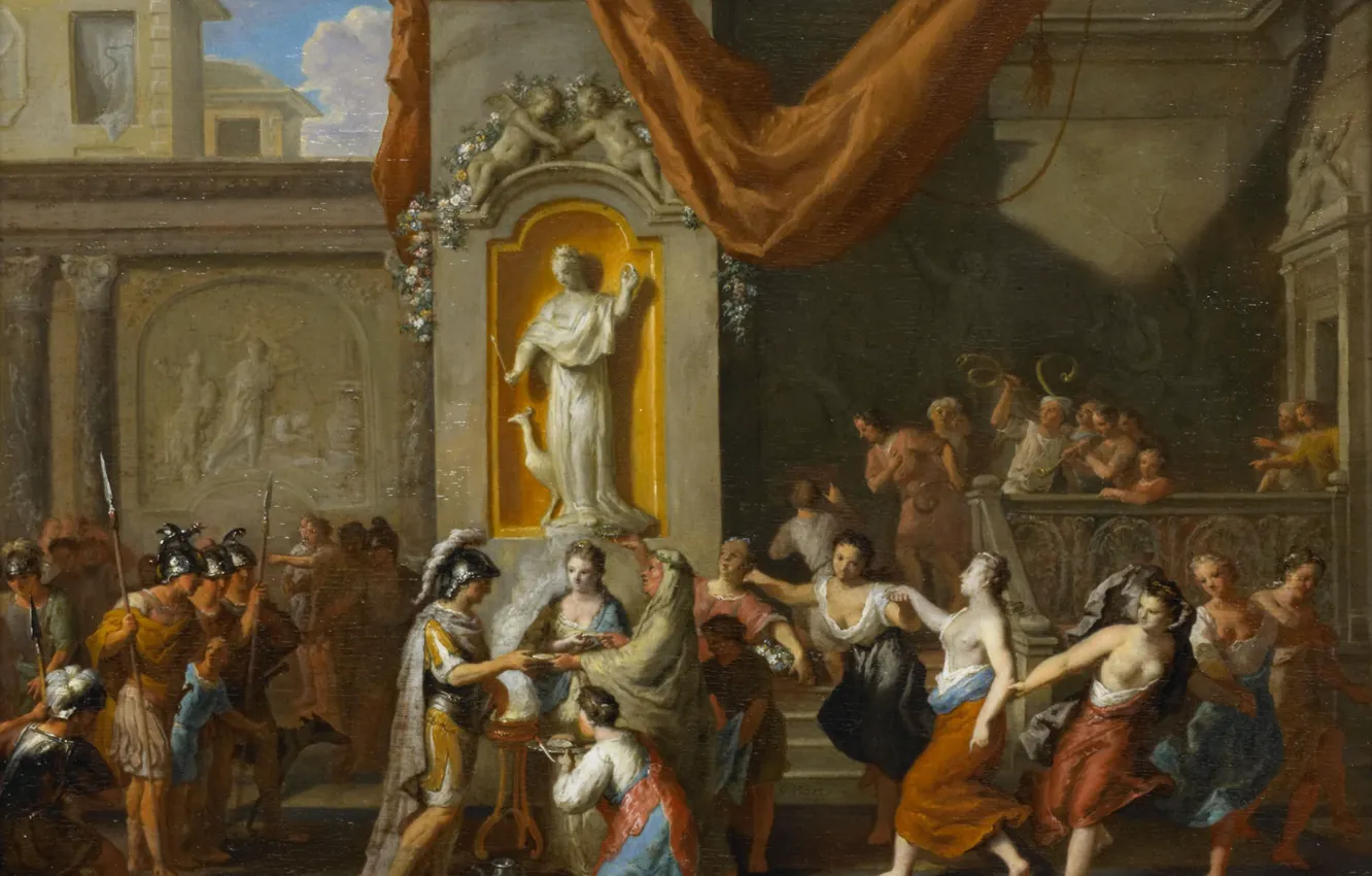 Фото обои масло, картина, 1733, Свадьба Александра Великого и Роксаны с Бактрии, Жерар Хут, Gerard Hoet