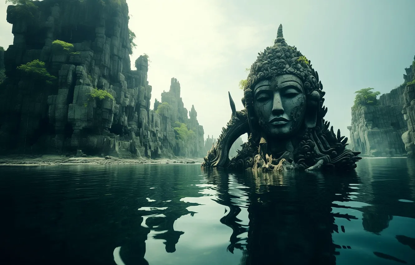 Фото обои fantastic, statue, neural network