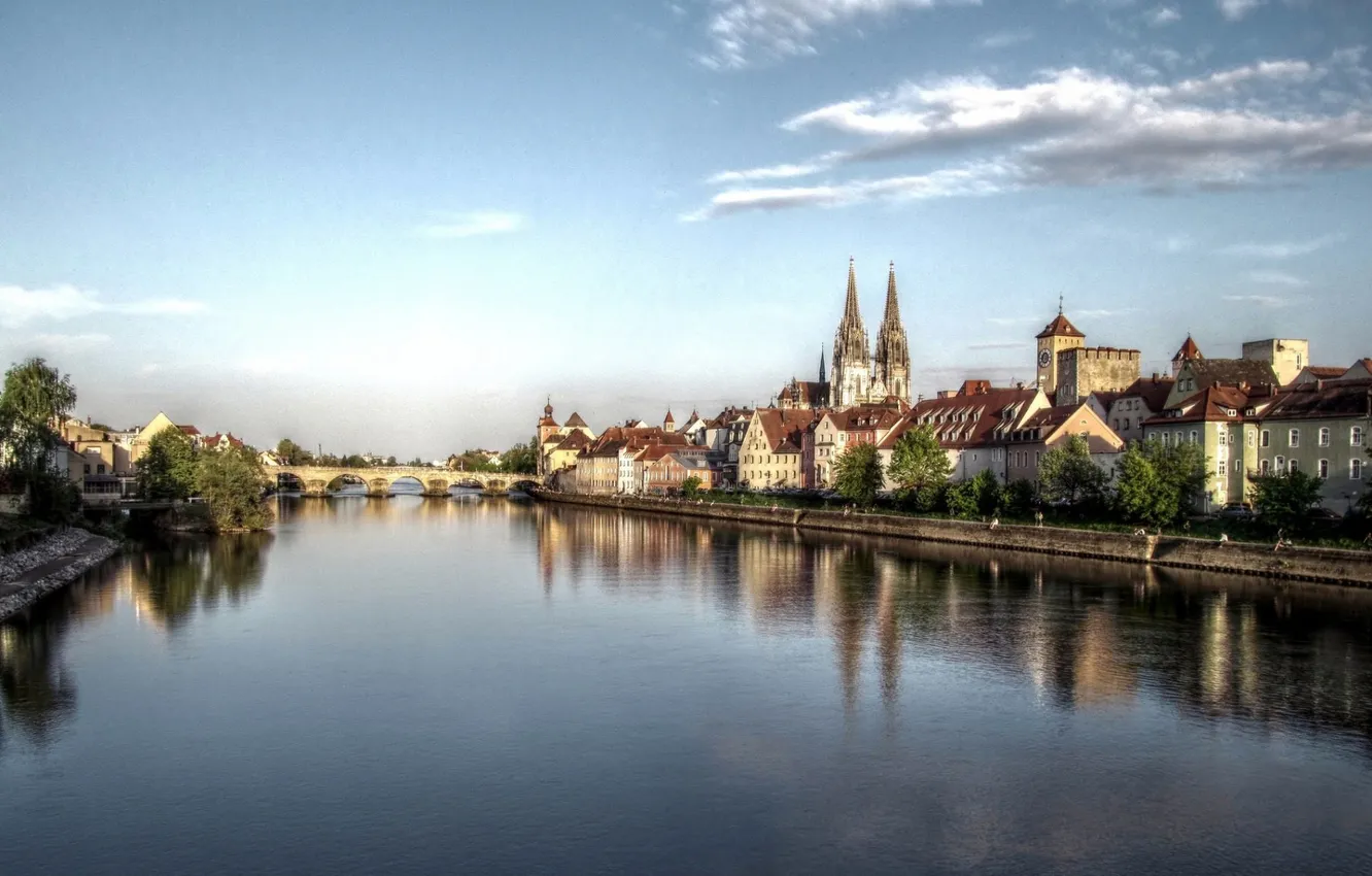 Фото обои мост, река, фото, дома, Германия, Регенсбург, regensburg