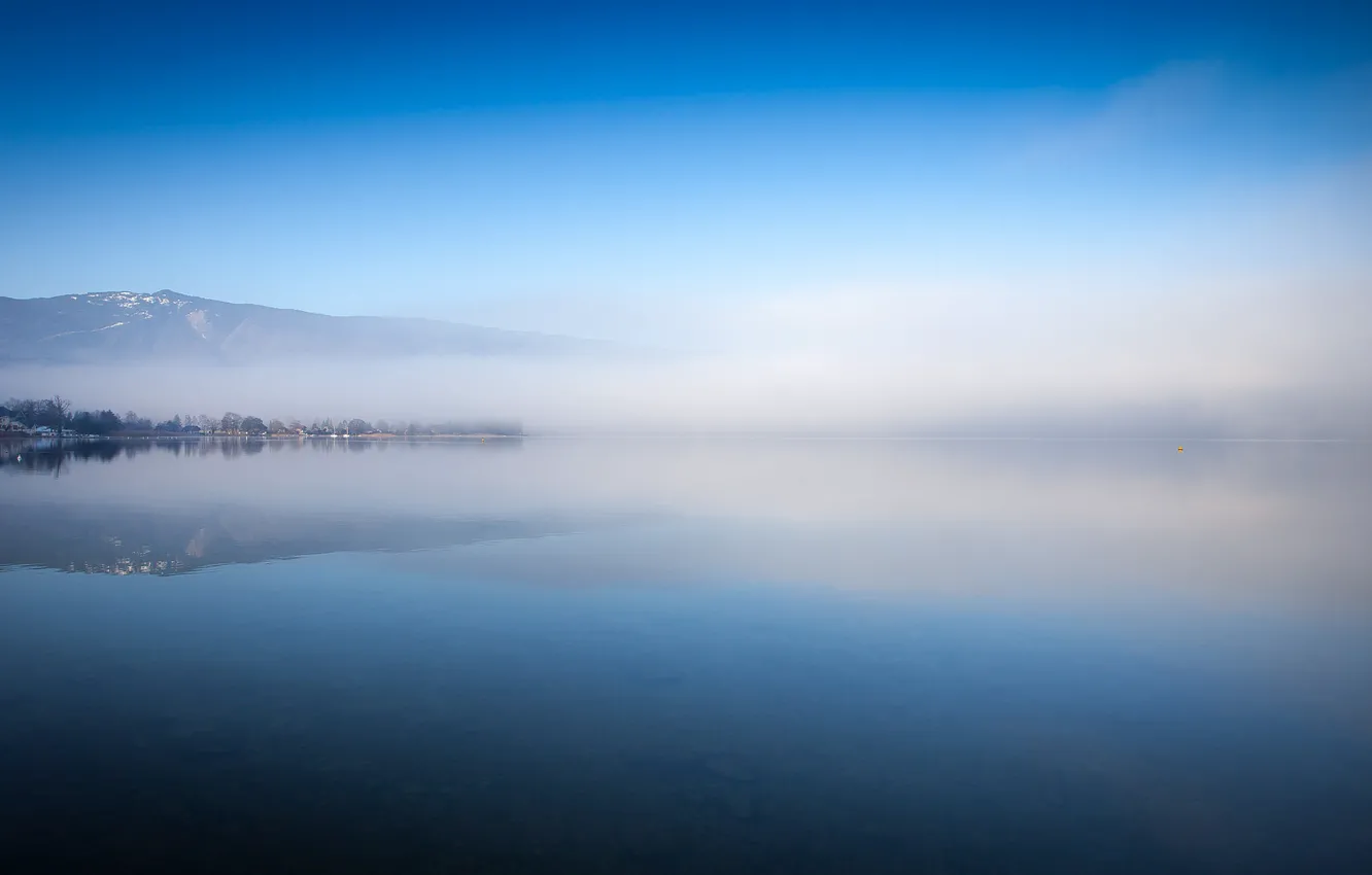 Фото обои небо, туман, озеро, Франция, утро, Анси
