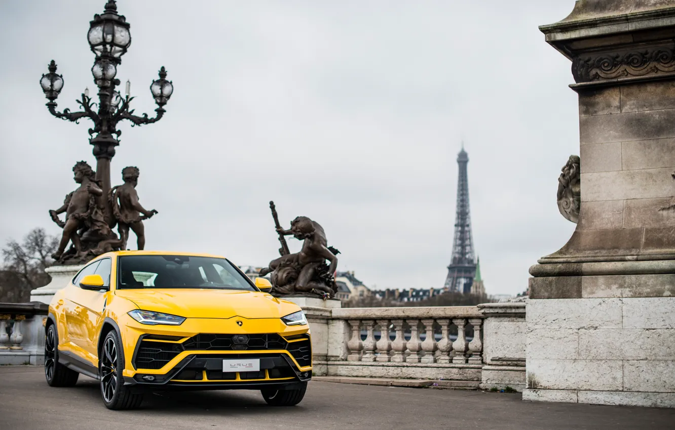 Фото обои Париж, Lamborghini, Эйфелева башня, 2018, Urus