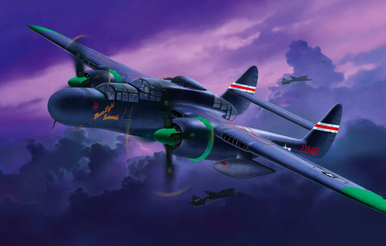 Фото обои art, airplane, painting, aviation, P-61B Black Widow
