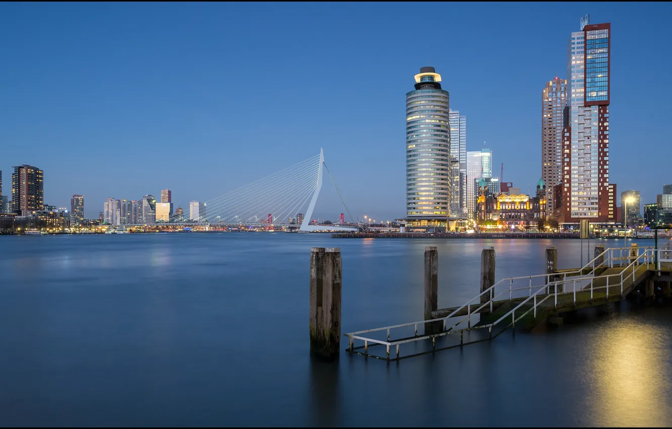 Фото обои огни, Нидерланды, Голландия, Роттердам, Rotterdam