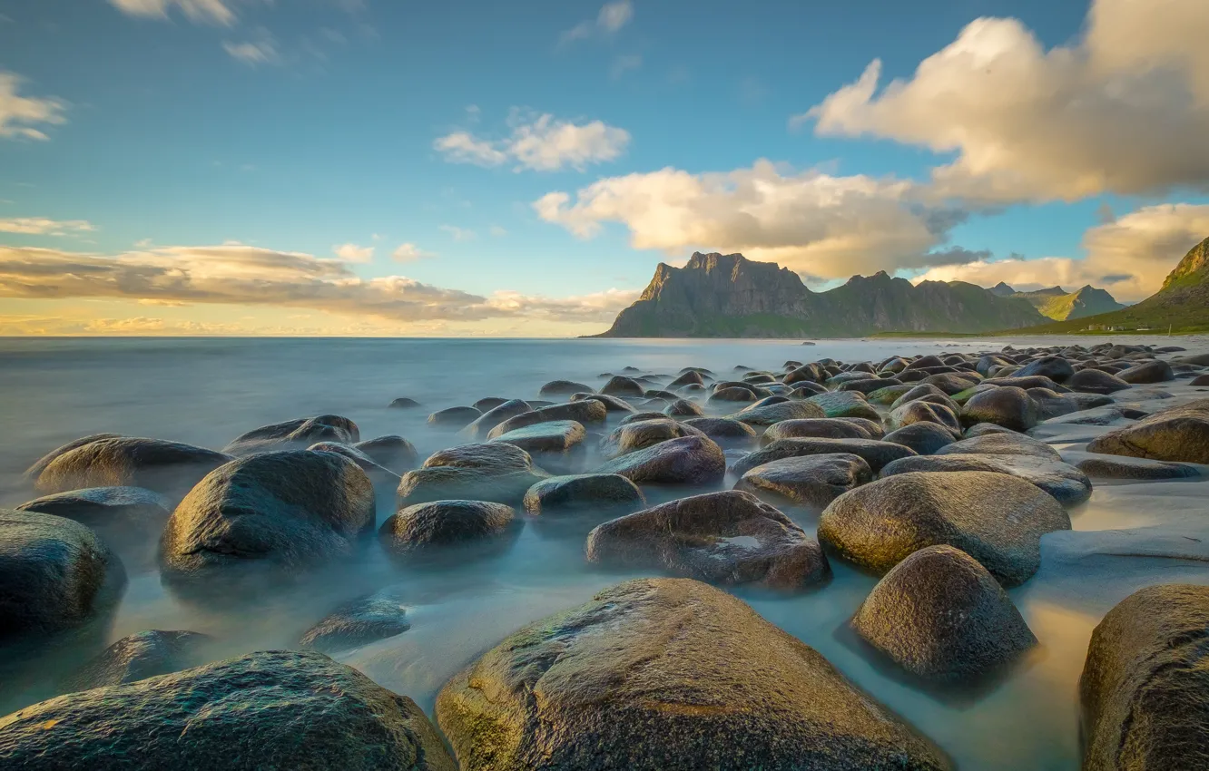 Фото обои море, камни, побережье, Норвегия, Utakleiv