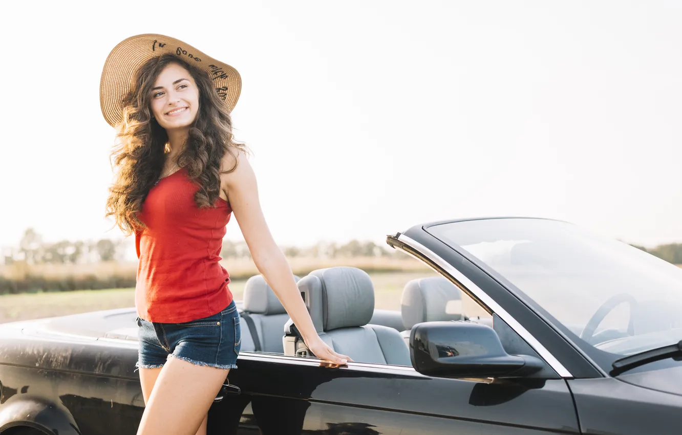 Фото обои woman, pretty, cabriolet