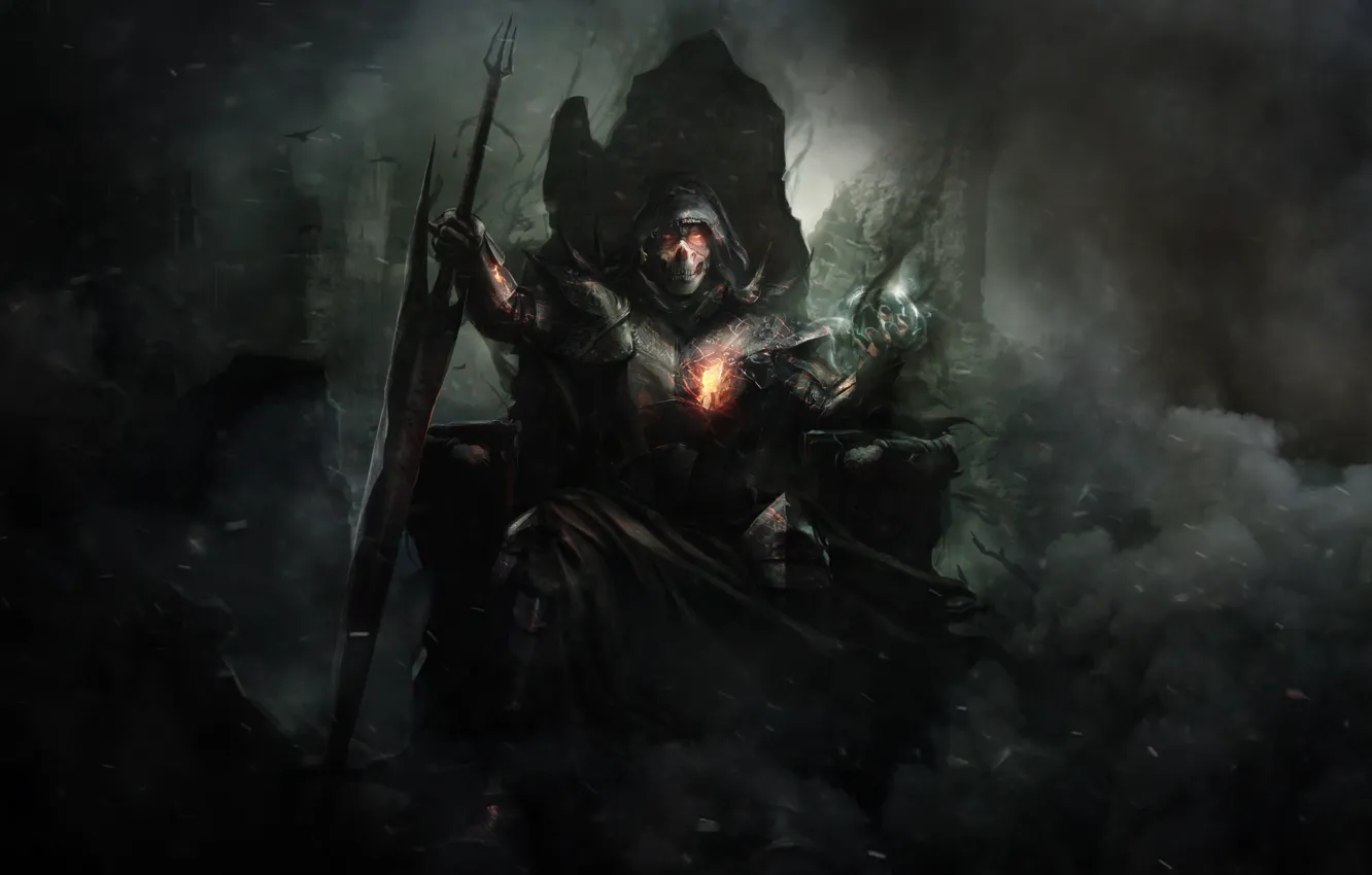 Фото обои Доспехи, Dark, Меч, Воин, Hell, Тьма, Fantasy, Warrior