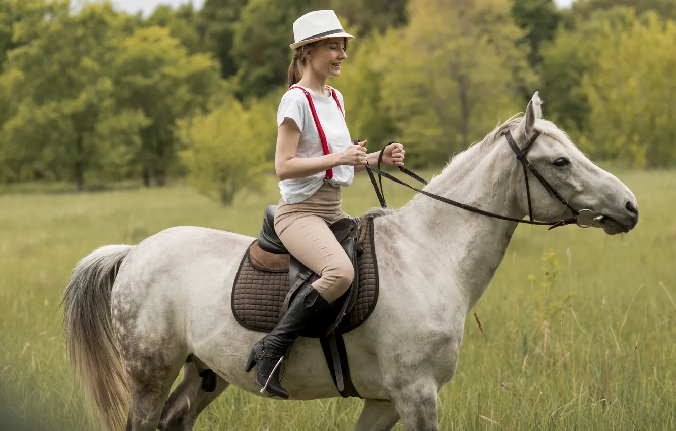 Фото обои woman, horse, countryside, ridding