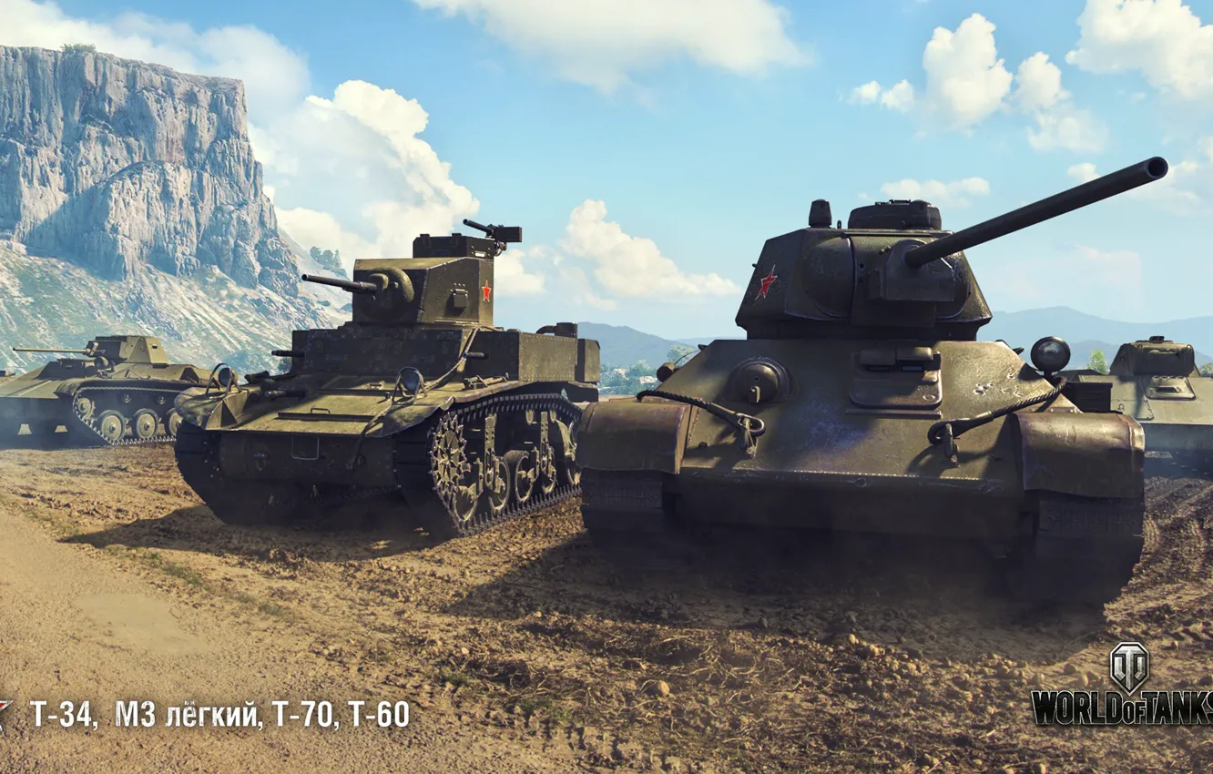 Фото обои Т-34, WoT, World of Tanks, Т-70, Wargaming, Т-60, М3 лёгкий