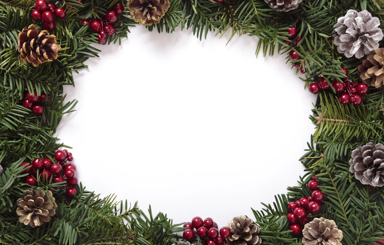 Фото обои елка, Новый Год, Рождество, шишки, merry christmas, decoration, xmas, frame