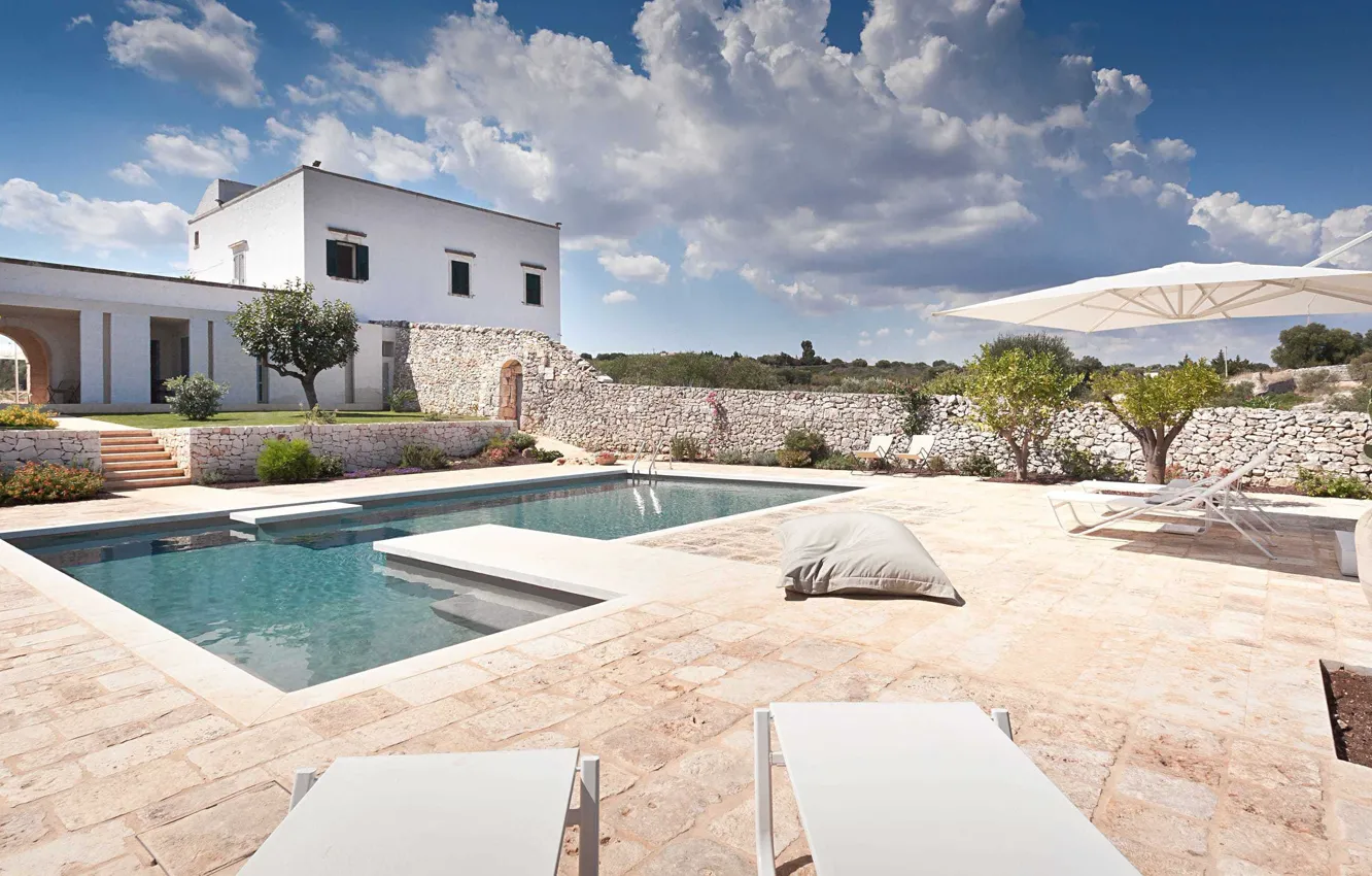 Фото обои вилла, бассейн, Италия, архитектура, терраса, Puglia, Masserie Maresca, by Schiattarella Associati