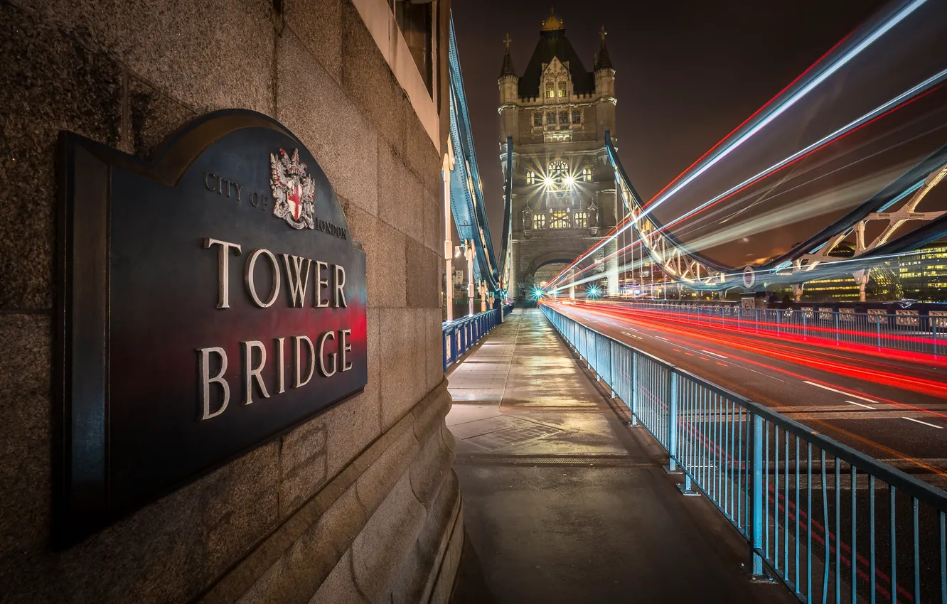 Фото обои ночь, огни, Tower Bridge, London