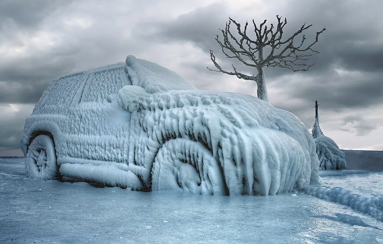 Фото обои лед, зима, автомобиль, обледенение