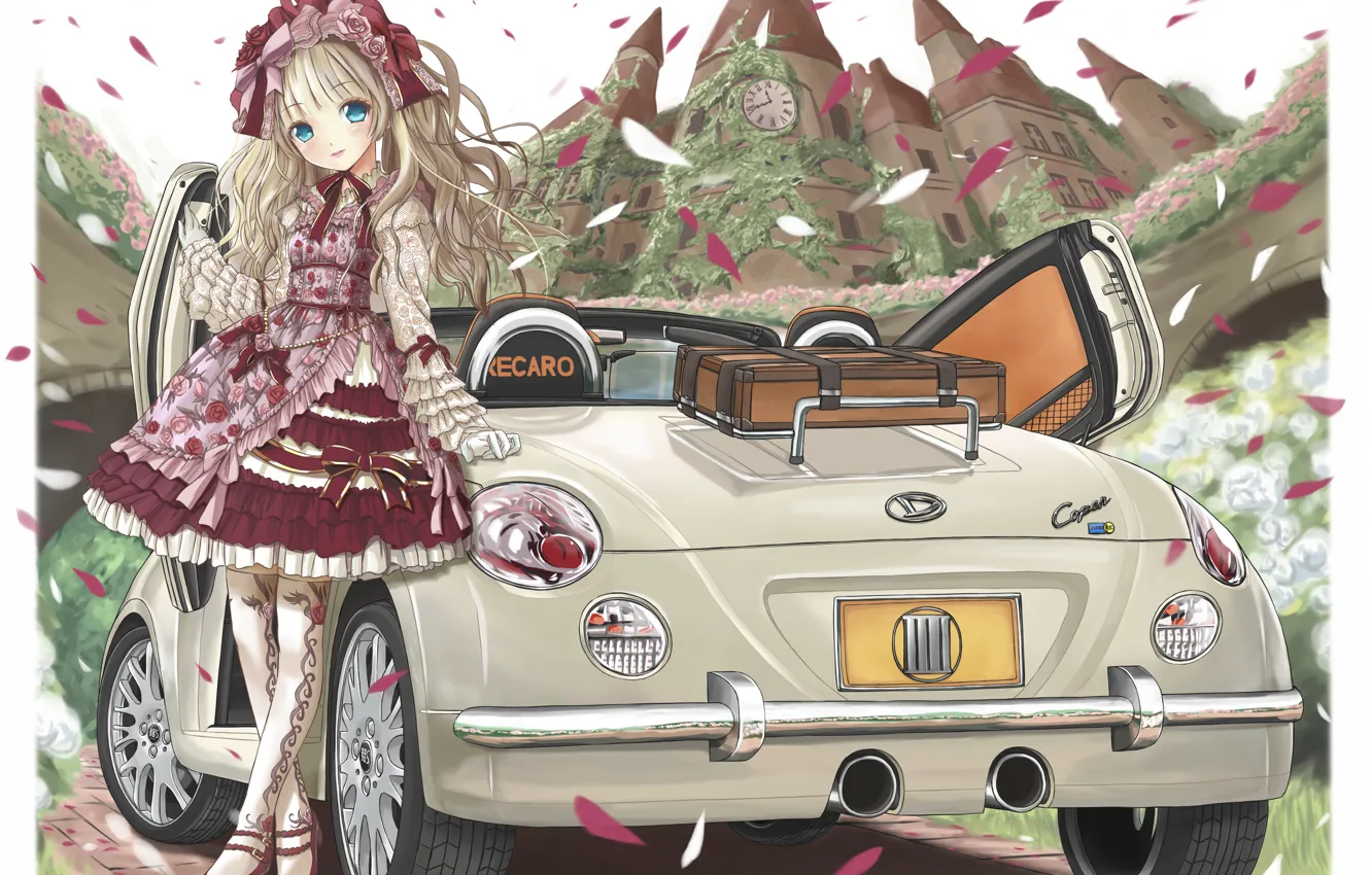 Фото обои машина, аниме, девочка