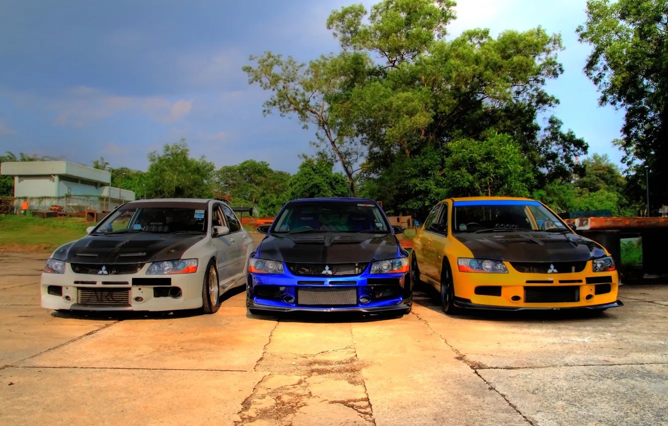 Фото обои тюнинг, три, Mitsubishi, Lancer, EvolutionIXGT