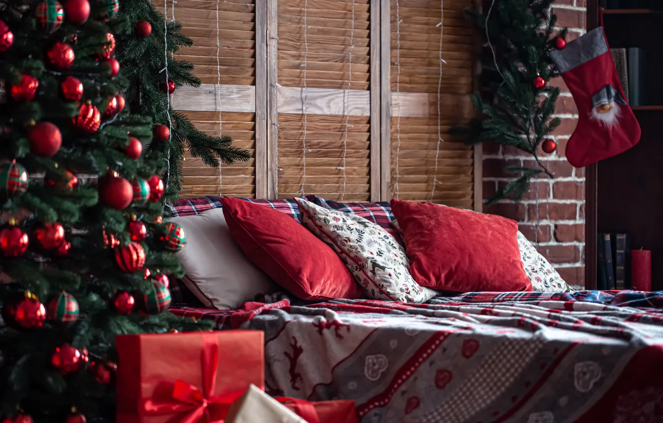 Фото обои украшения, елка, интерьер, Рождество, подарки, Новый год, christmas, new year