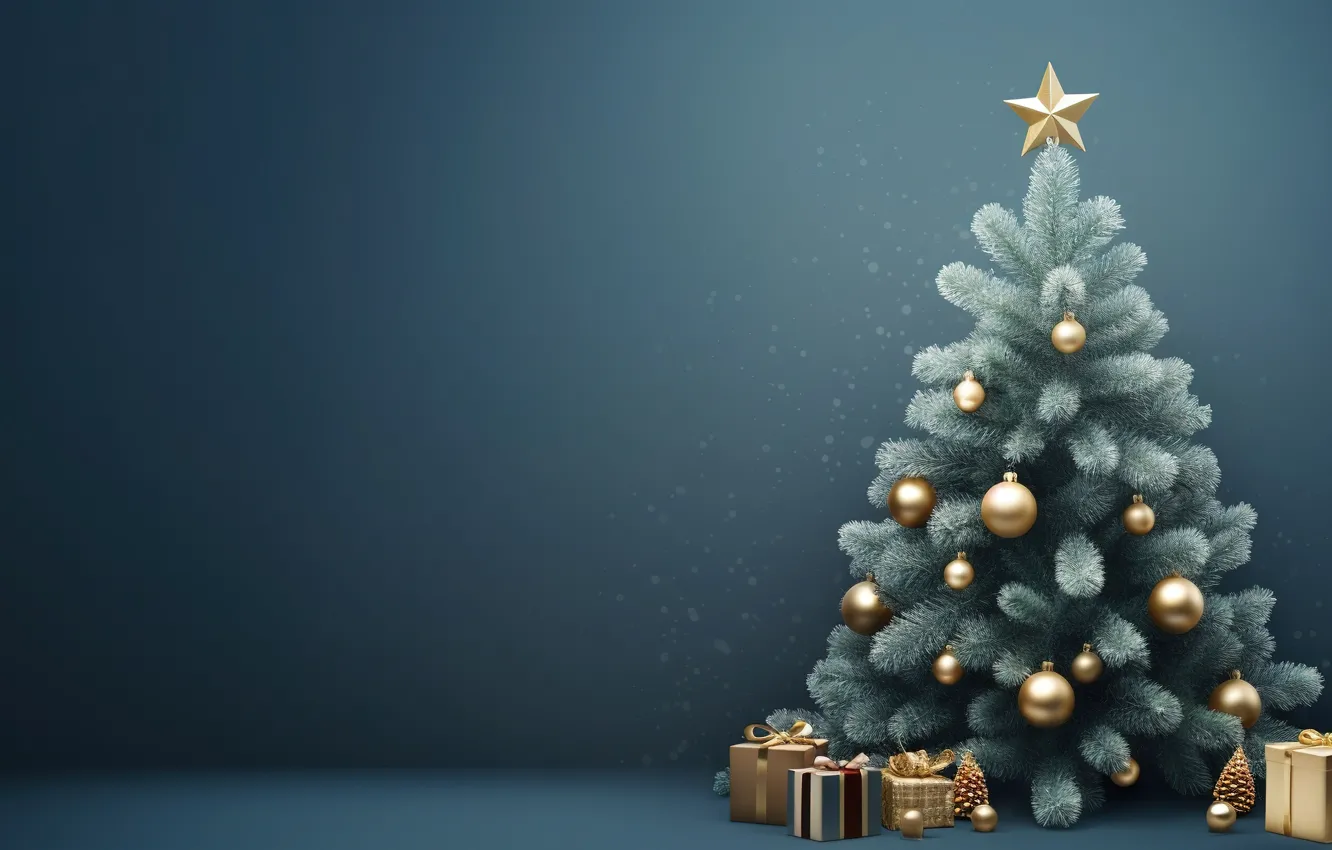Фото обои украшения, шары, елка, Новый Год, Рождество, подарки, golden, new year