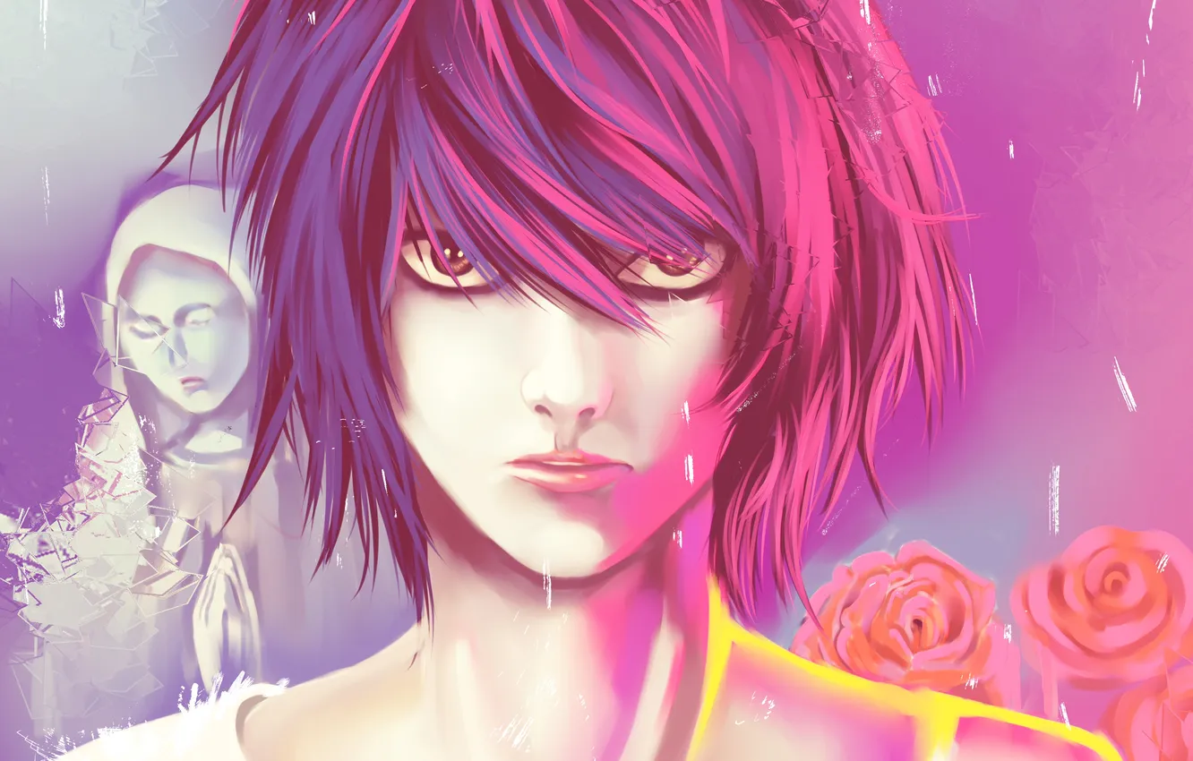 Фото обои розы, скульптура, парень, молитва, DEATH NOTE
