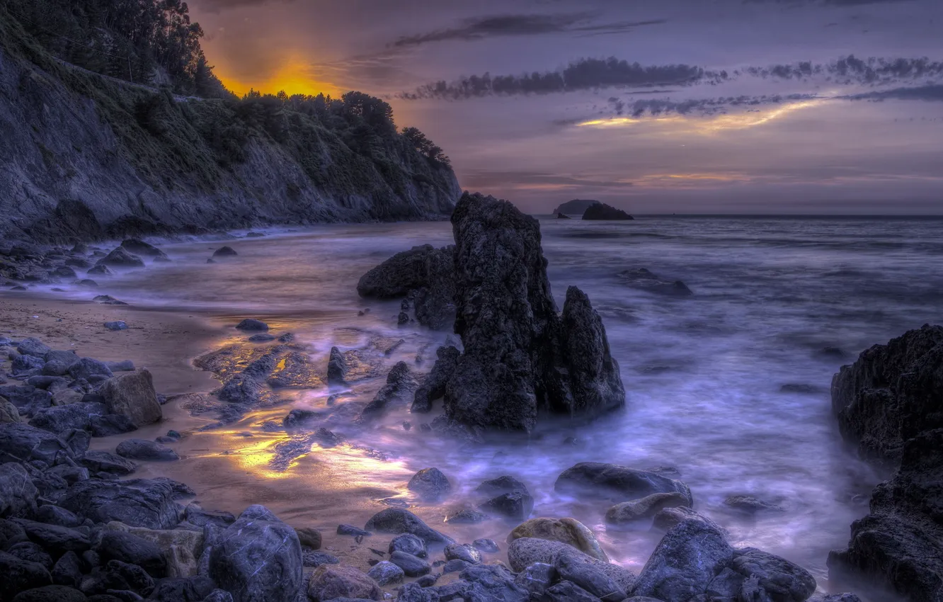 Фото обои море, ночь, природа, скалы