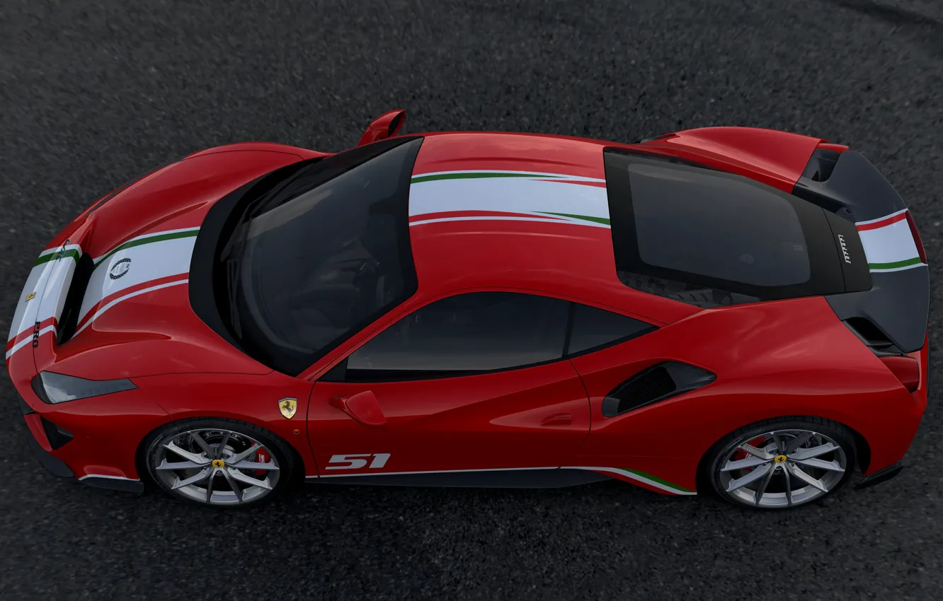 Фото обои сверху, Ferrari, сбоку, 2019, 488 Pista Piloti Ferrari