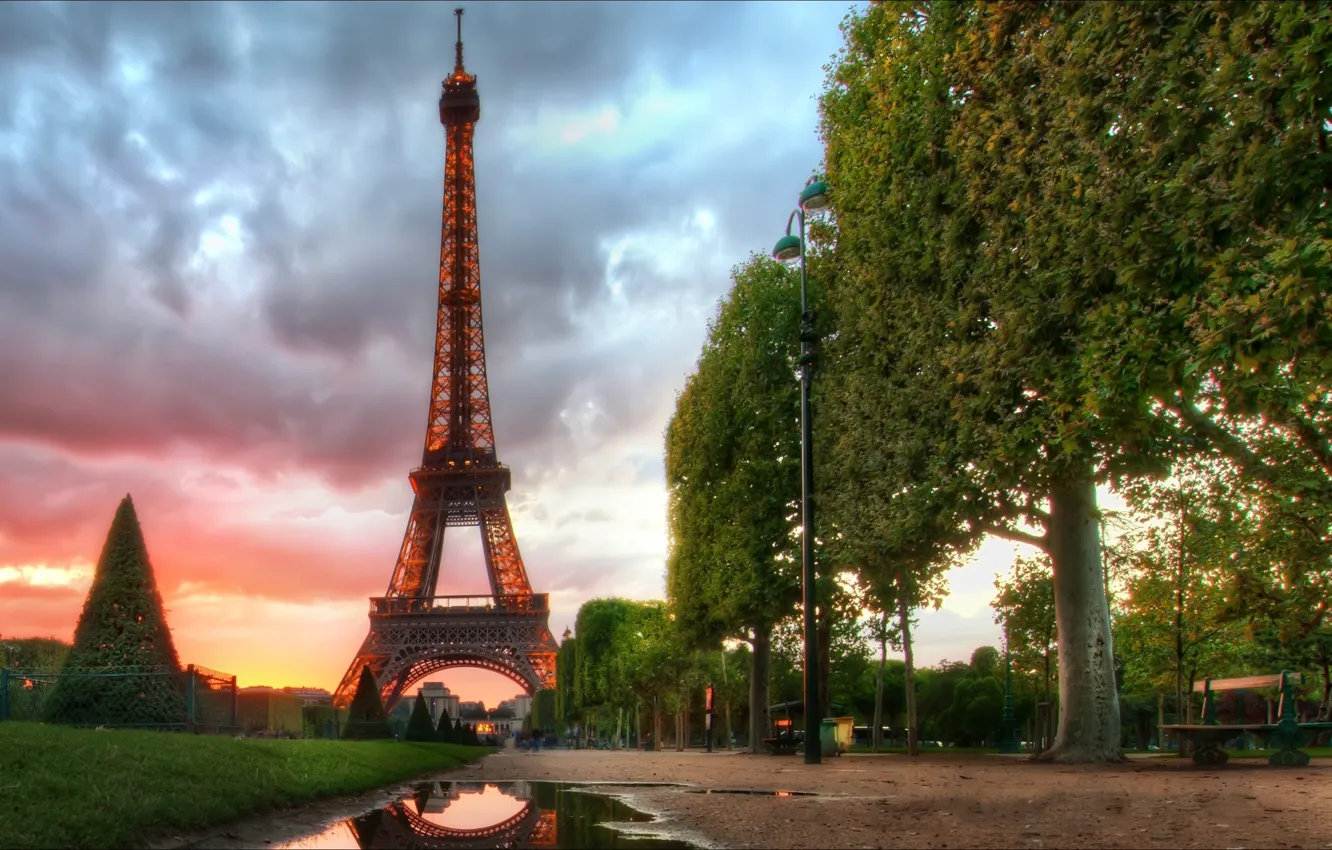 Фото обои Париж, Paris, night, France, morning, Eiffel Tower, Эйффелевая Башня