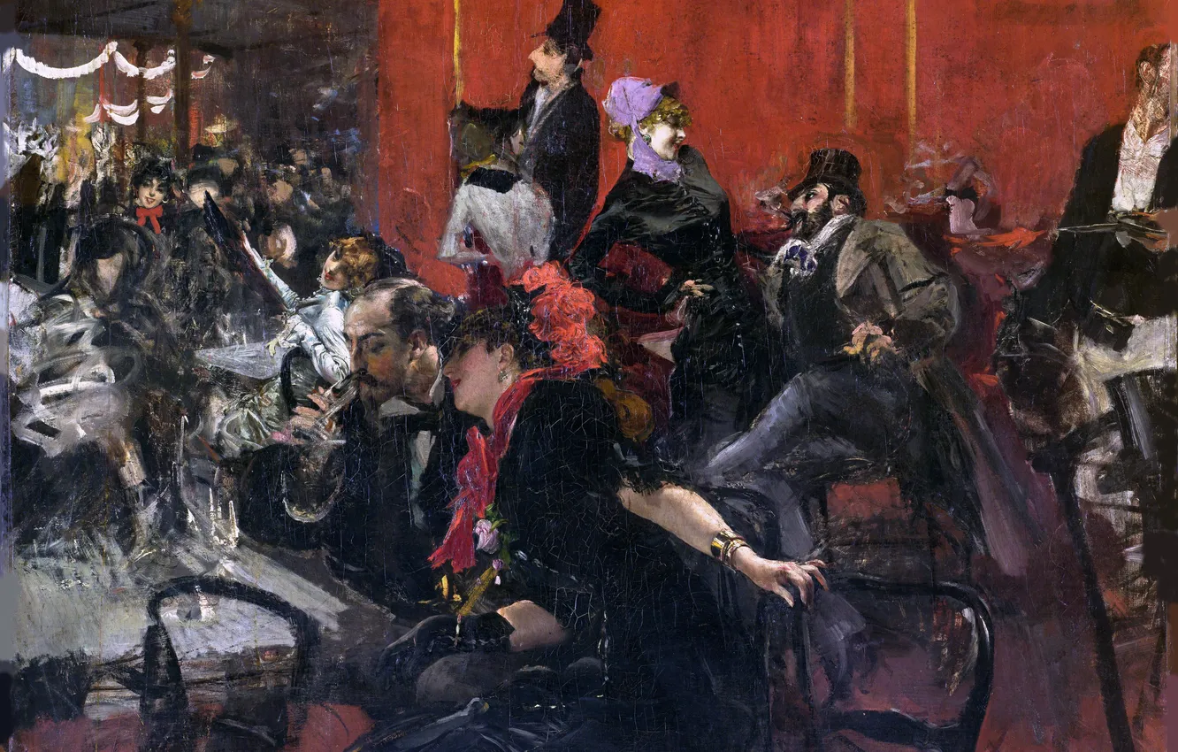 Фото обои Люди, Картина, Женщины, Мужчины, Giovanni Boldini, Джованни Больдини, Итальянский художник-жанрист, Праздничный вечер