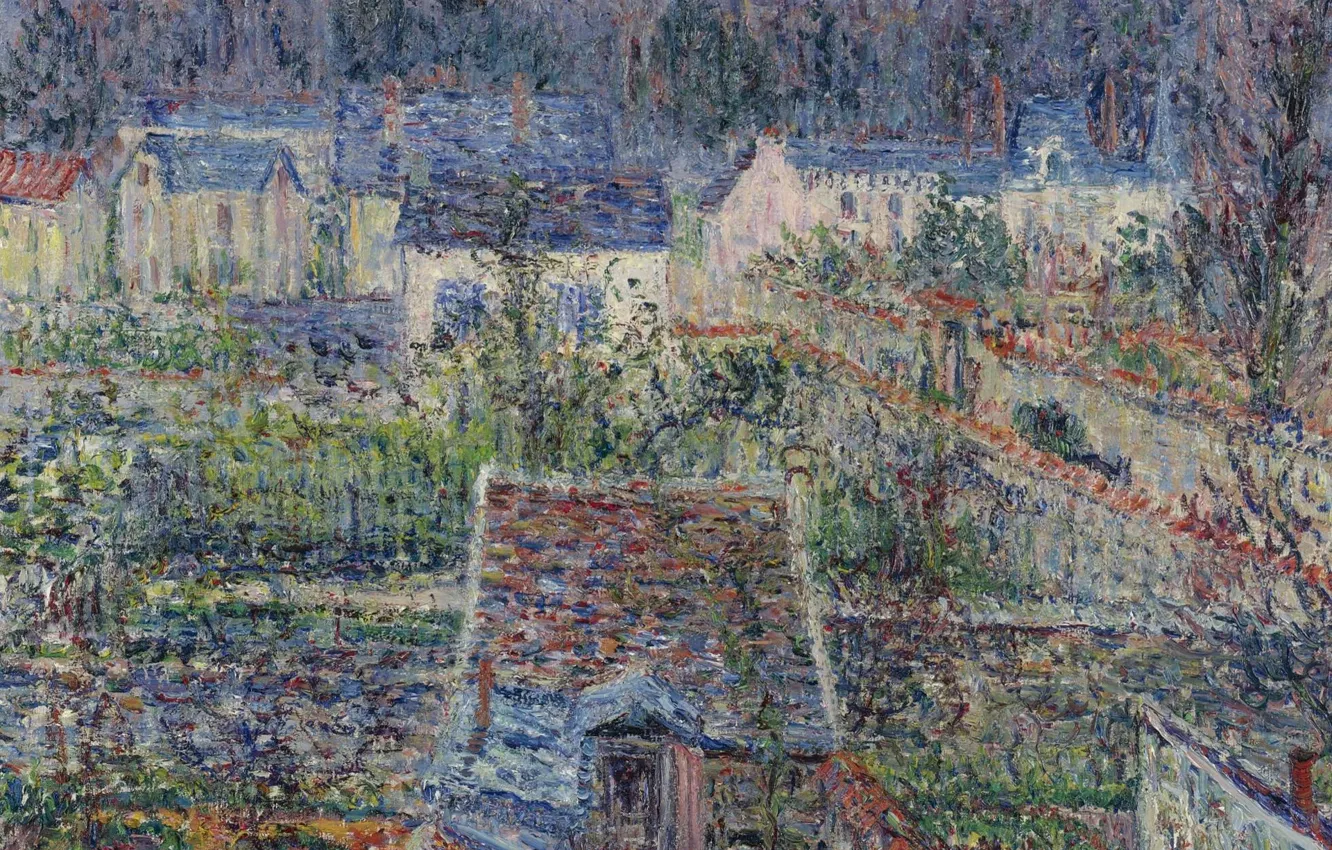 Фото обои пейзаж, дом, картина, Гюстав Луазо, Gustave Loiseau, Деревня Триель