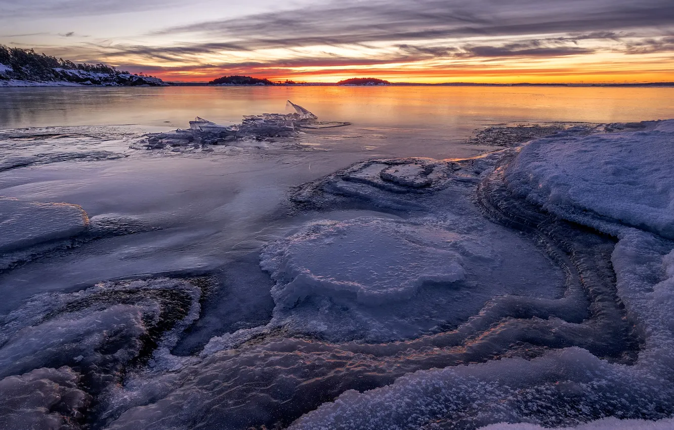 Фото обои ice, sky, sea, landscape, nature, sunset, water, clouds