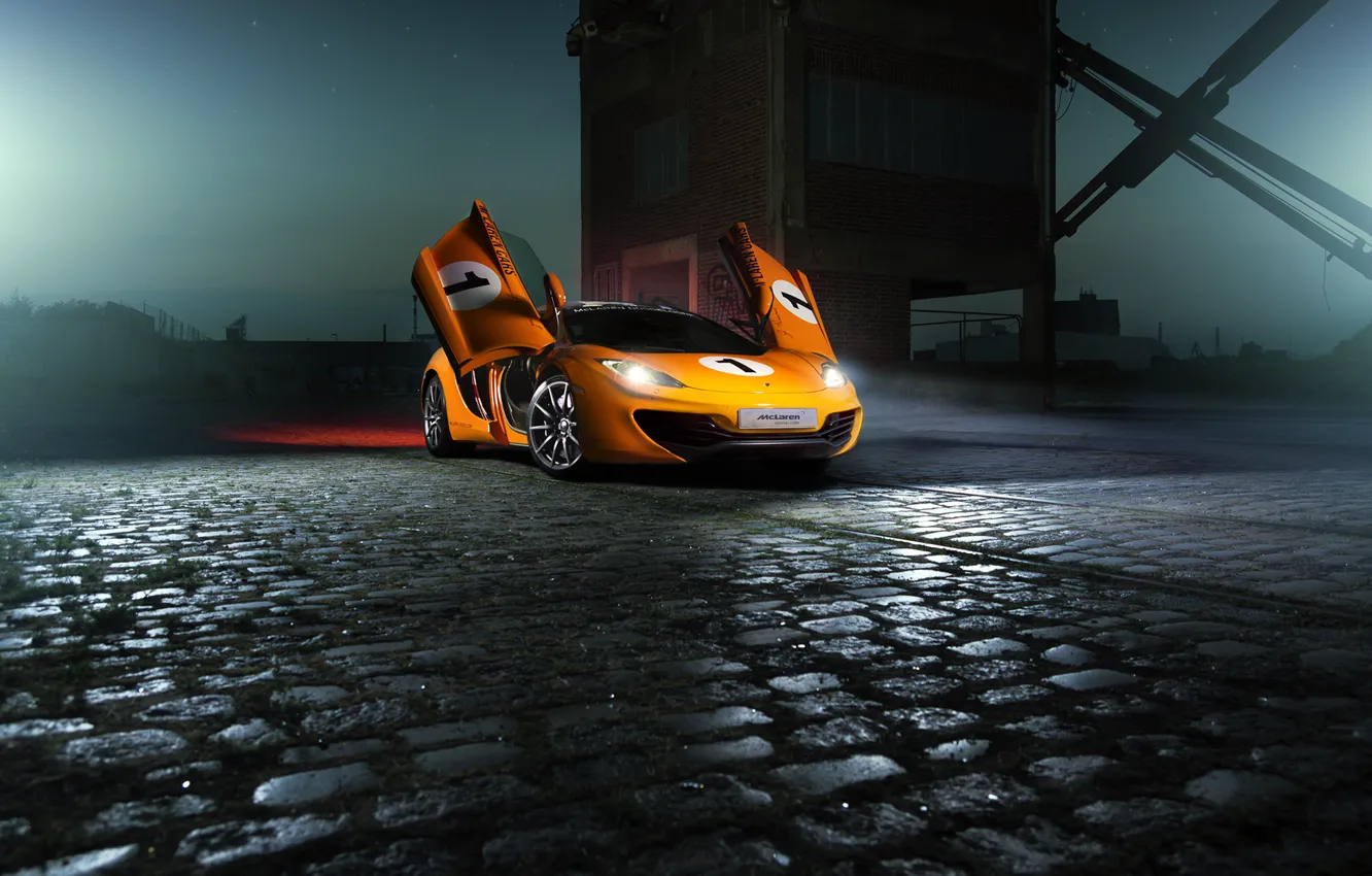 Фото обои McLaren, Orange, Color, MP4-12C, Supercar, Ligth, Nigth, Beam