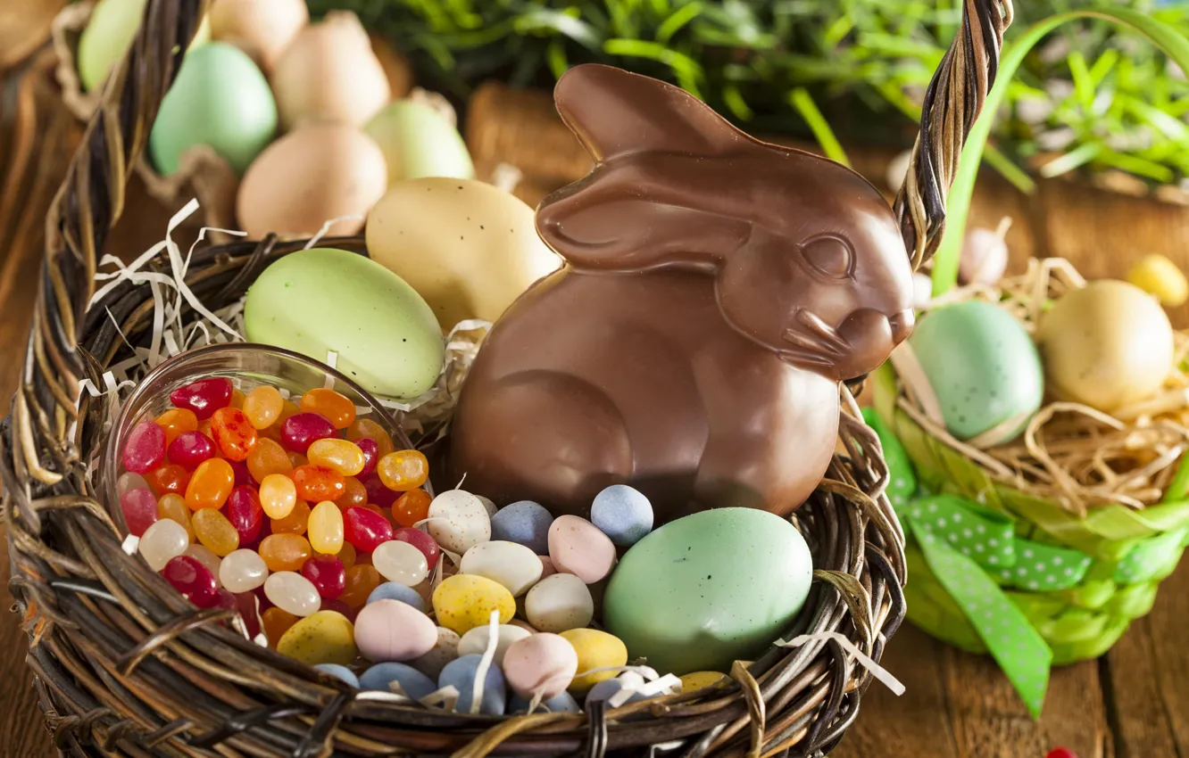 Фото обои яйца, кролик, пасха, Праздник, кулич