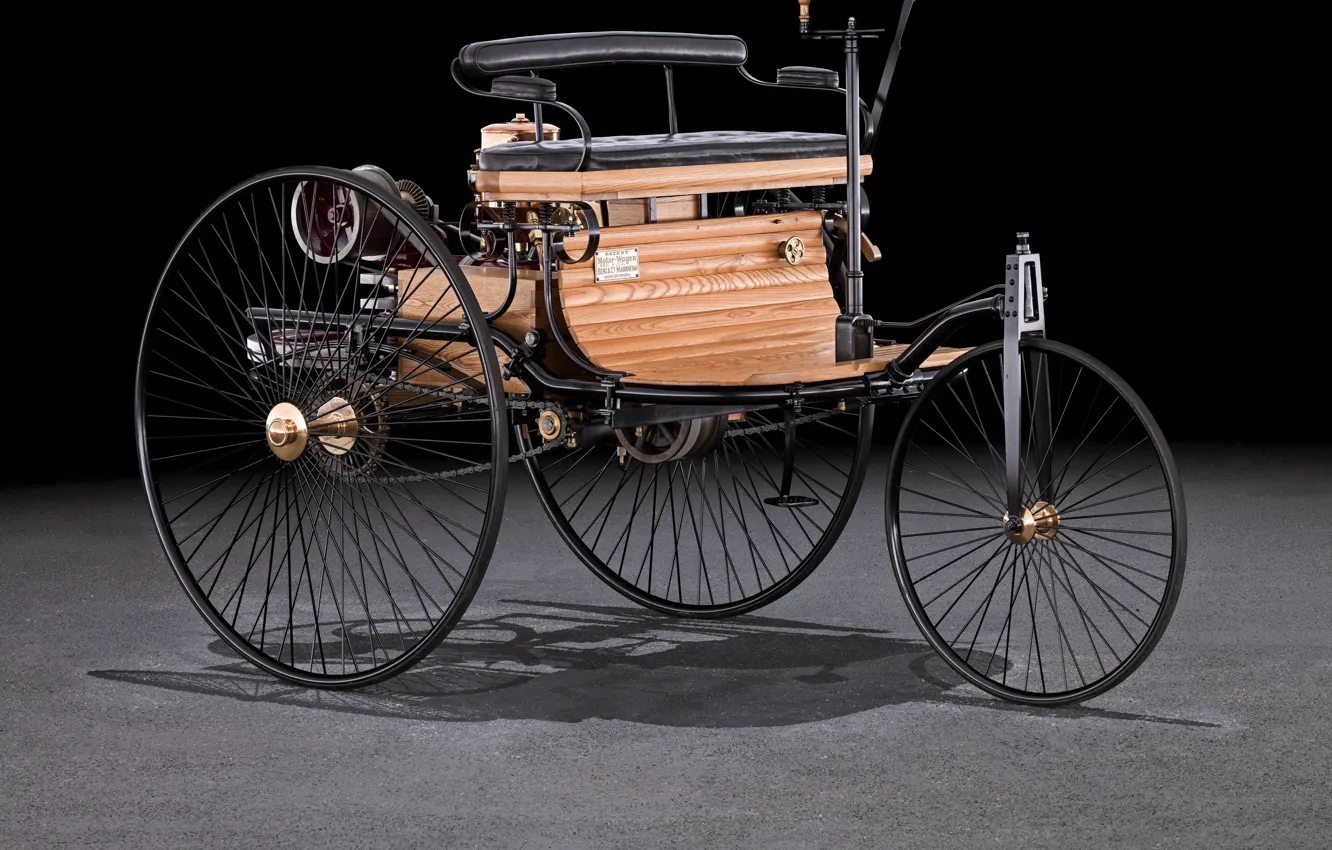 Фото обои Benz, 1885, Benz Patent Motorwagen, Typ I, Карл Бенц, Motorwagen, Patent, Автомобиль Бенца