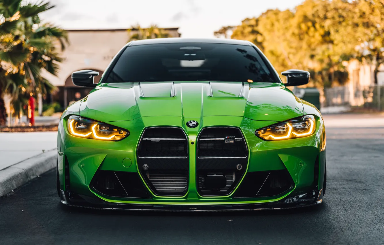 Фото обои BMW, Light, Green, Front, Road, Face, BMW M4, Sight