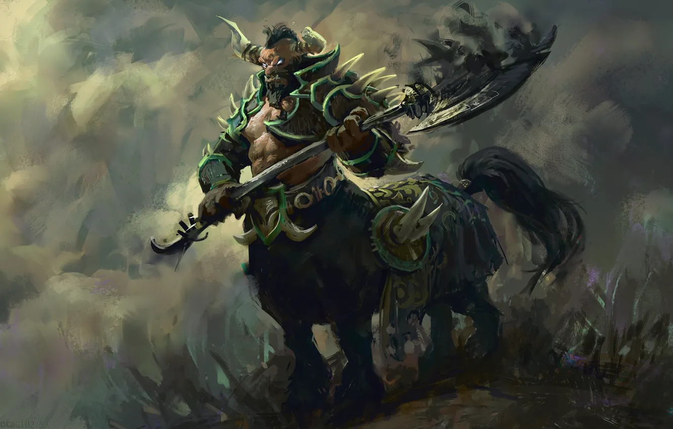 Фото обои арт, рога, броня, топор, живопись, кентавр, Dota 2, Centaur