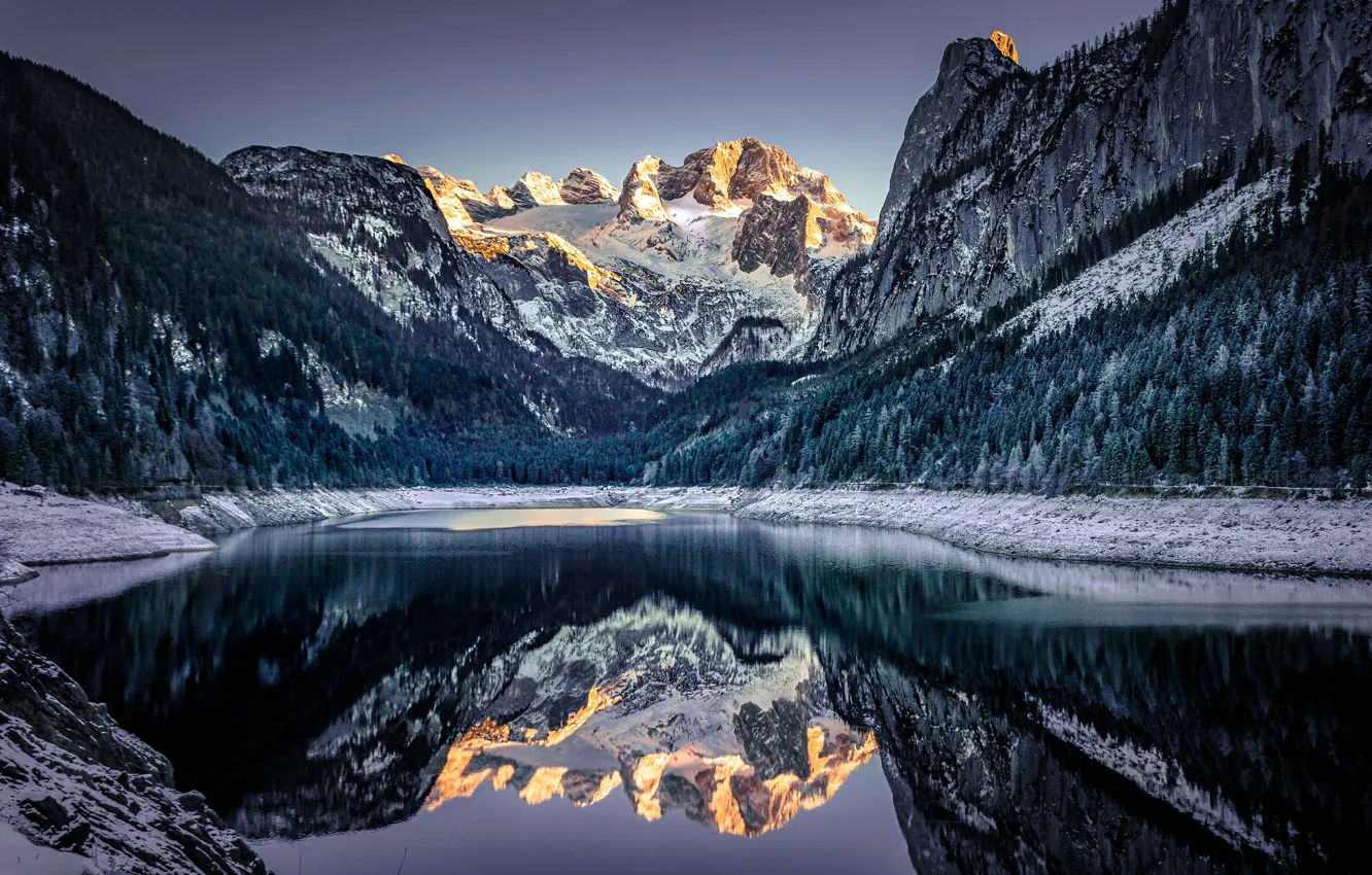 Фото обои горы, озеро, отражение, Австрия, Альпы, Austria, Alps, Lake Gosau