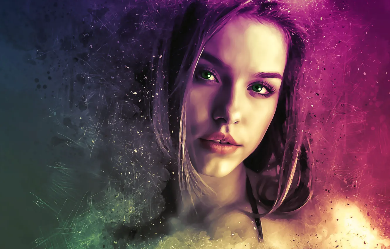 Фото обои взгляд, фотошоп, портрет, green eyes, зеленые глаза, photoshop, look, portrait