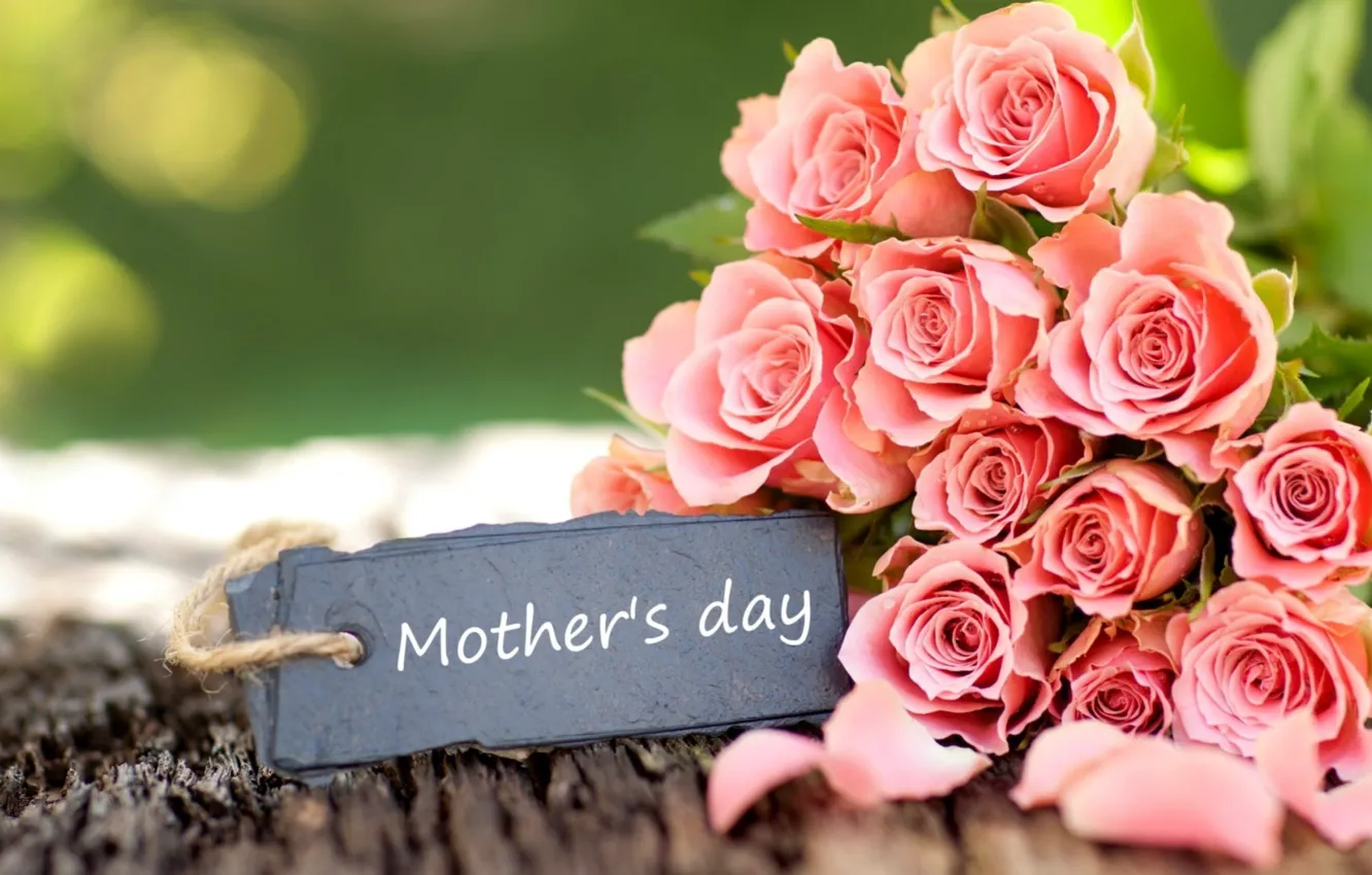 Фото обои цветы, розовый, праздник, розы, букет, Mother's day