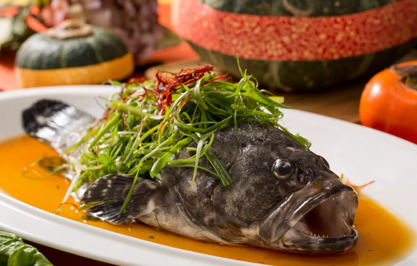 Фото обои водоросли, рыба, соус