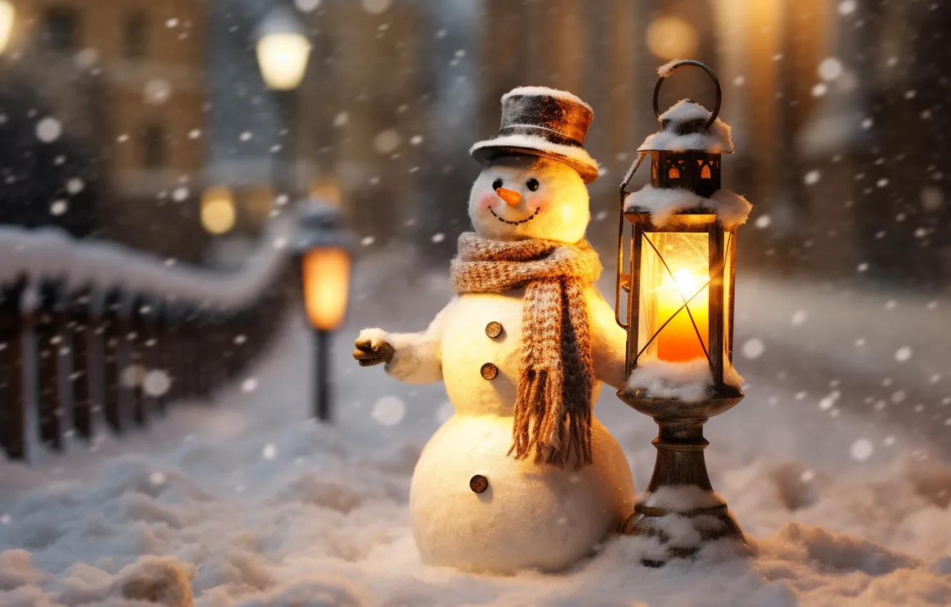 Фото обои зима, снег, Рождество, Новый год, снеговик, Christmas, winter, merry