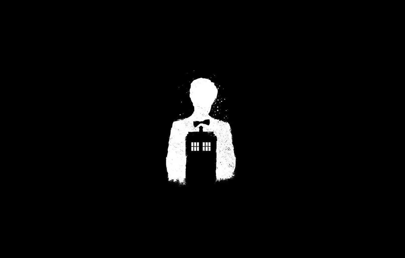 Фото обои силуэт, арт, черно-белое, будка, Doctor Who, Доктор Кто, ТАРДИС, TARDIS