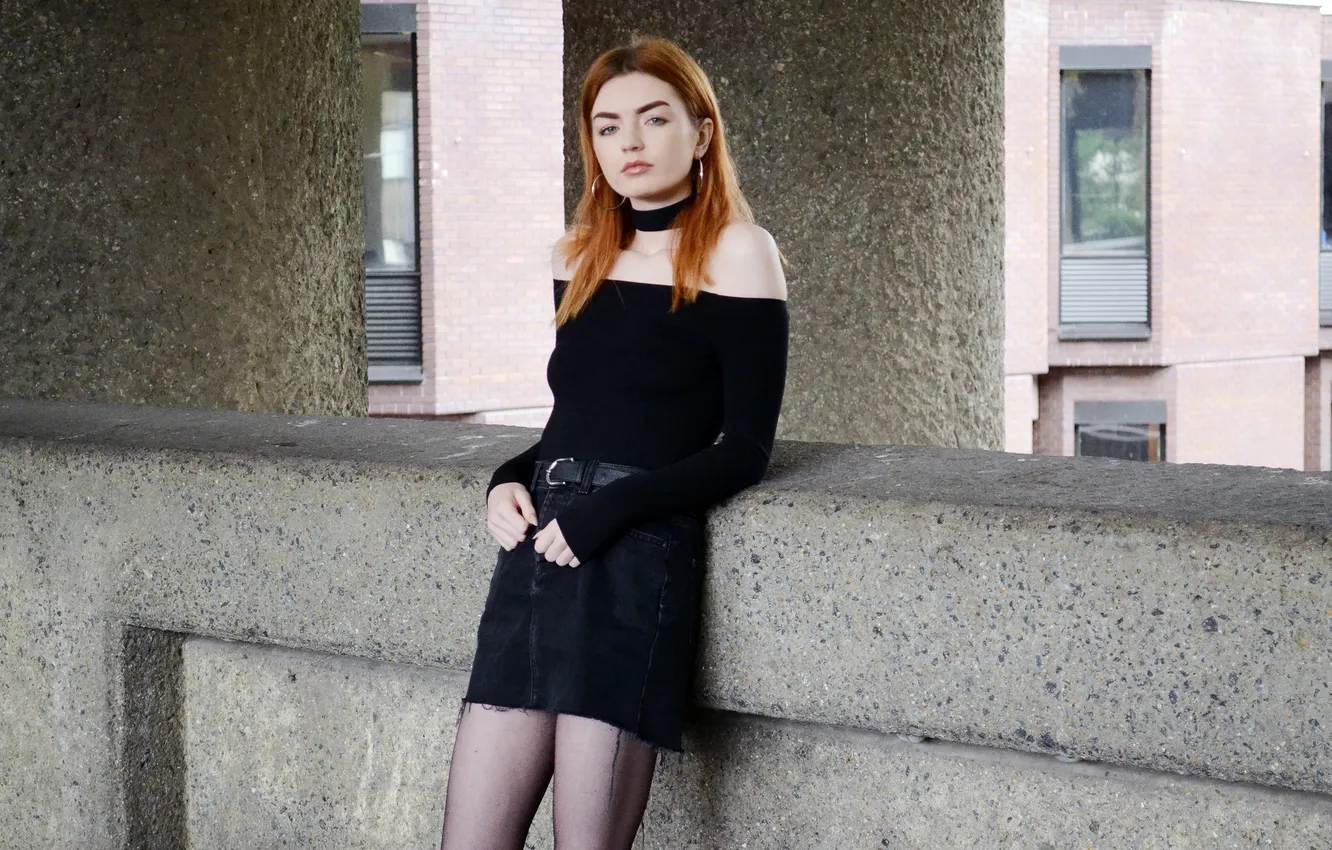 Фото обои girl, model, redhead, cute, mini dress