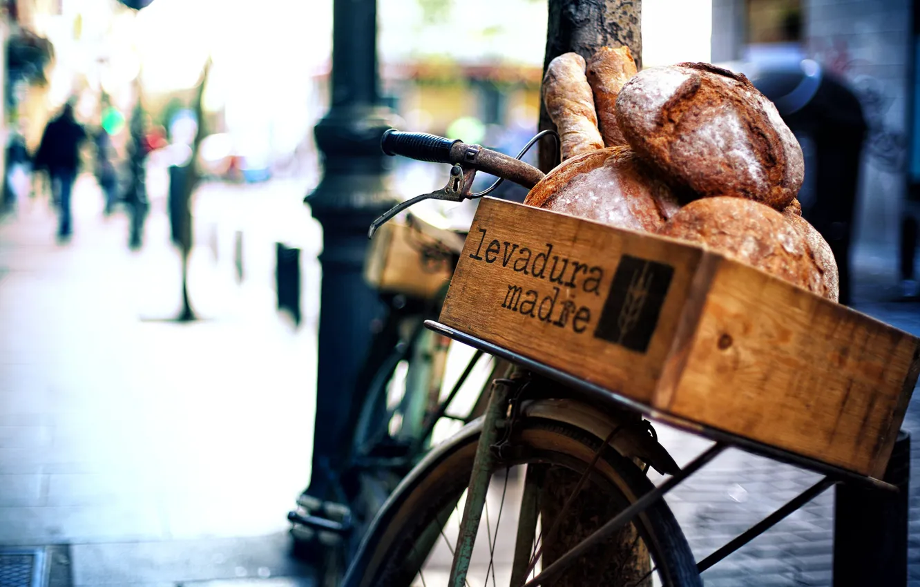Фото обои велосипед, хлеб, боке