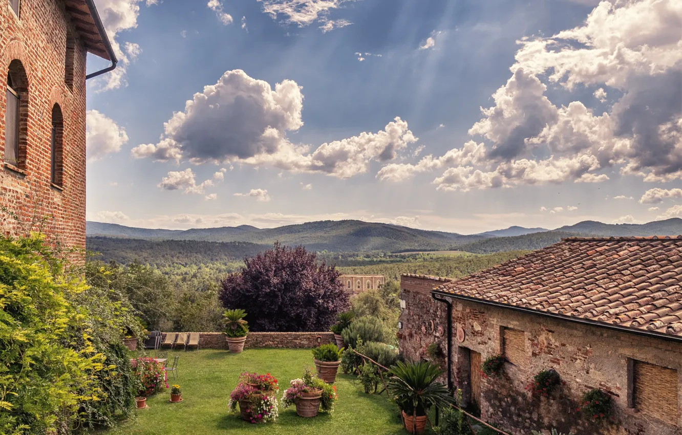 Фото обои Italy, Панорама, Italia, Clouds, Nature, Тоскана, Облака, Panorama