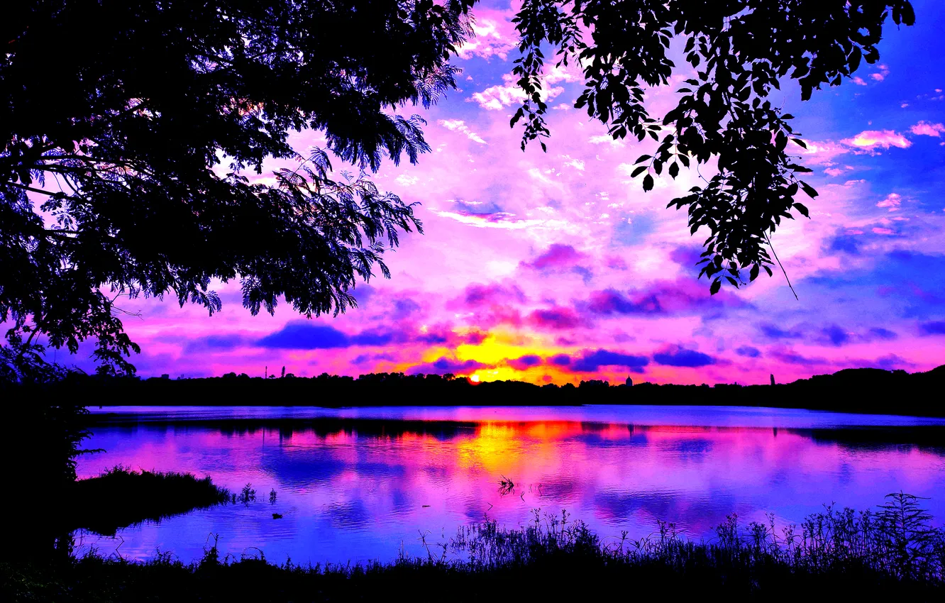 Фото обои Clouds, Sky, Sun, Water, Sunrise, Dawn, Morning, Lake