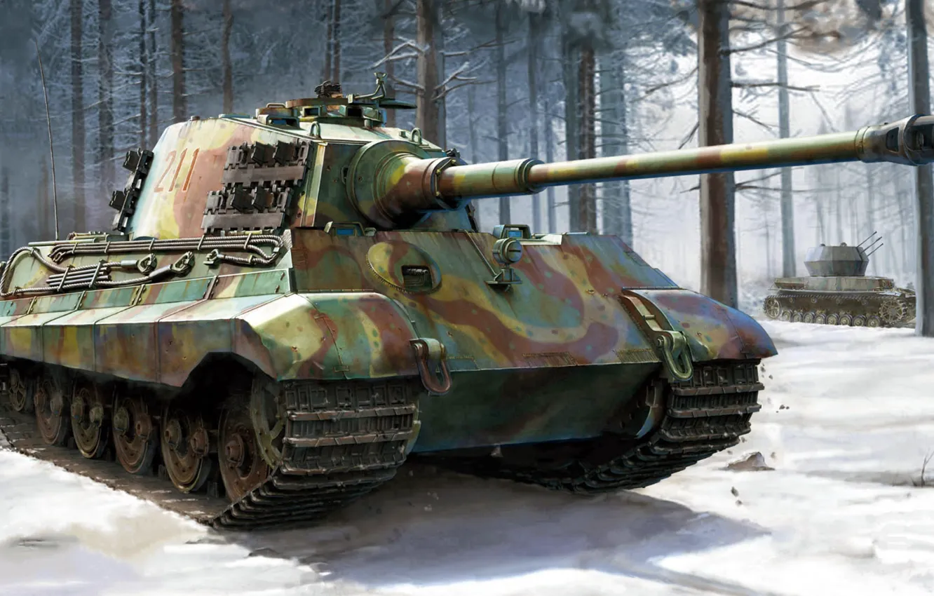 Фото обои Königstiger, Тигр II, Короле́вский тигр, Panzerkampfwagen VI, немецкий тяжёлый танк