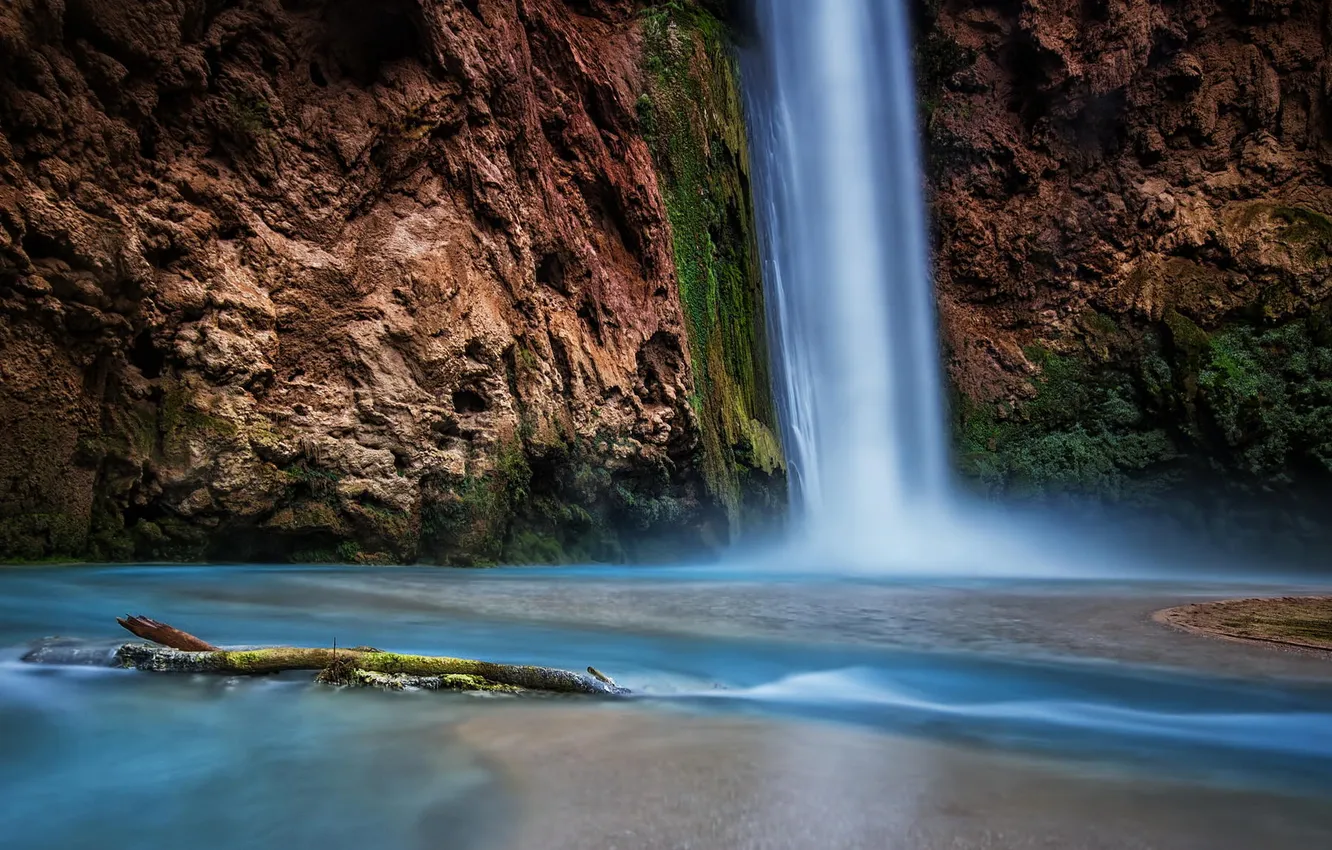 Фото обои природа, скала, река, водопад