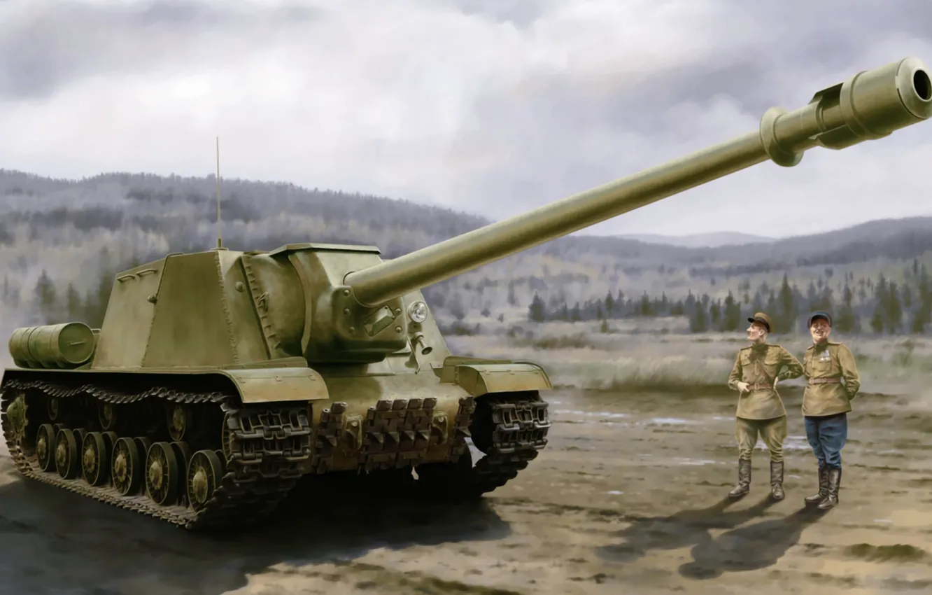 Фото обои war, art, tank, ww2, russian tank, ISU-152