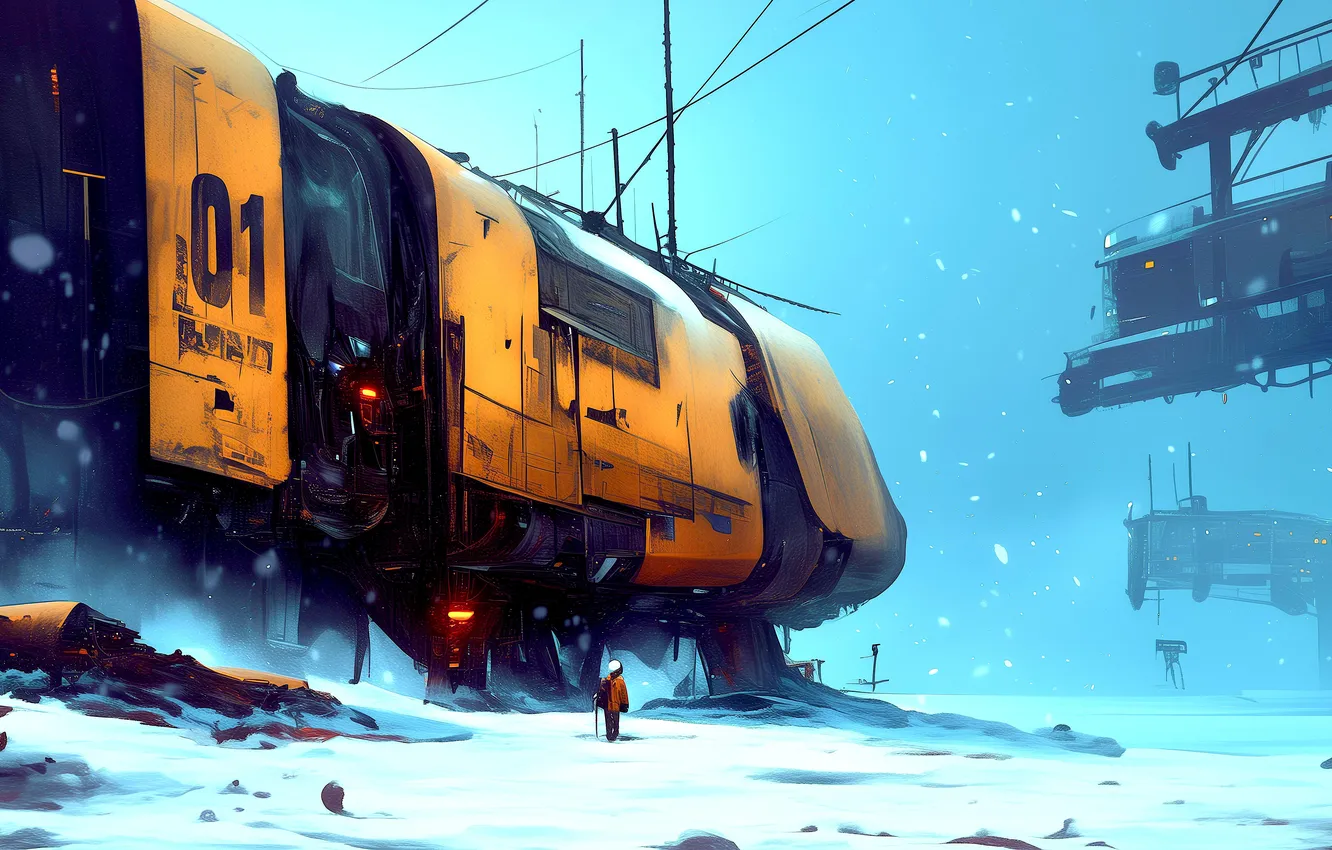 Фото обои ice, fantasy, science fiction, snow, sci-fi, digital art, buildings, artwork