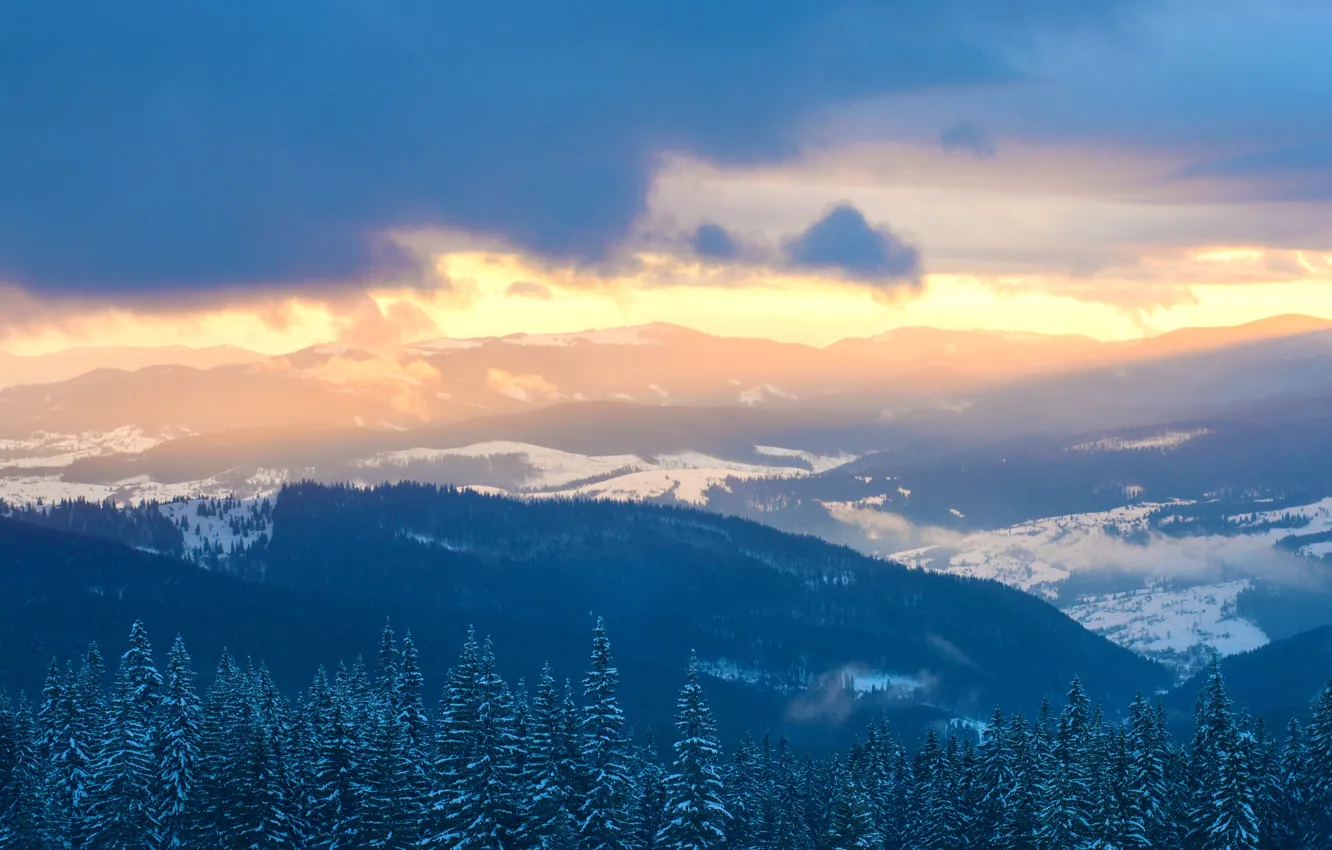 Фото обои зима, небо, горы, природа, облока