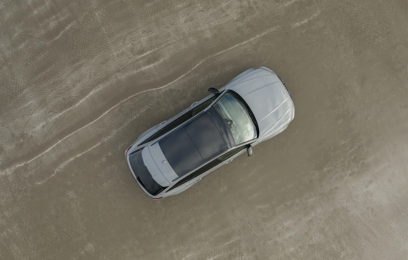 Фото обои песок, Audi, берег, вид сверху, универсал, RS 6, 2020, 2019